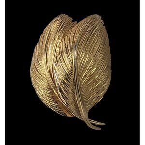 Christian Dior GROSSE 1962 Brooch Vintage Double Large Tropical Leaf Gold Plated